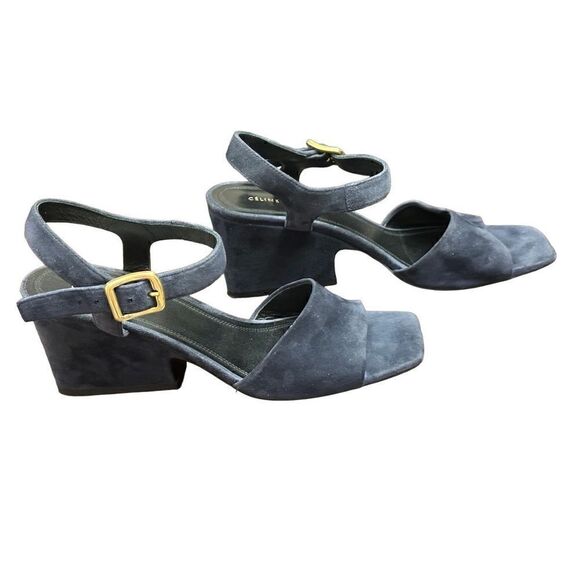 Celine Navy Blue Suede And Leather Platform Block Heel - Picture 4 of 13